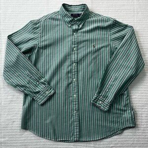 Polo by Ralph Lauren Men’s XXL Green Striped Button Down Flesh Pony Shirt Cotton